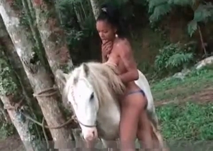 Gentle babe is enjoying a fuck with a small horse
